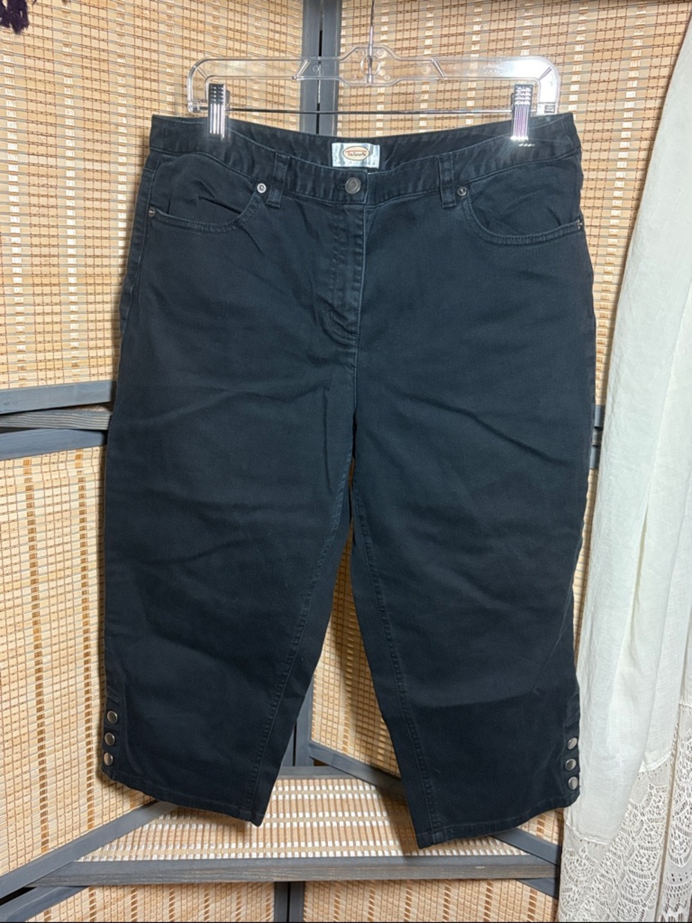 Talbots Petite Black Denim Capri with Button Detail